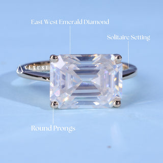 2.50CT Emerald Cut Moissanite Diamond East West Engagement Rings