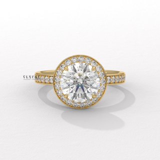 Brilliant Halo Pave Round Cut Moissanite Engagement Ring angled view
