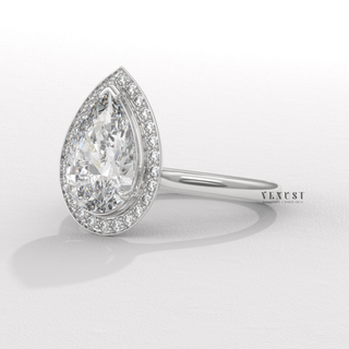 Halo Solitaire Pear Cut Moissanite Engagement Ring overhead view