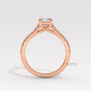 Elegant cushion half pave moissanite ring design