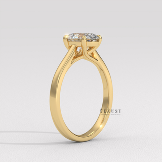 Oval cathedral engagement ring with moissanite sparkle