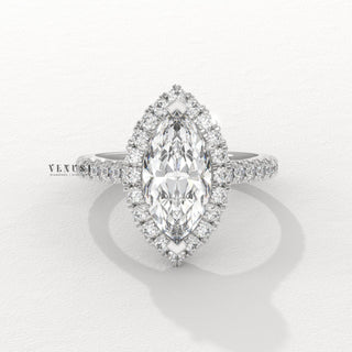 Brilliant Halo Pave Marquise Cut Moissanite Engagement Ring profile view