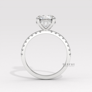 Classic round brilliant moissanite ring with pave shine