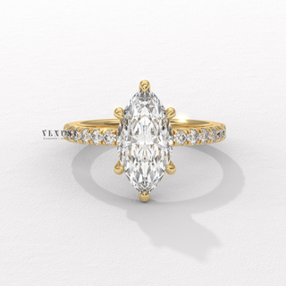 Classic Pave Marquise Cut Moissanite Engagement Ring angled view