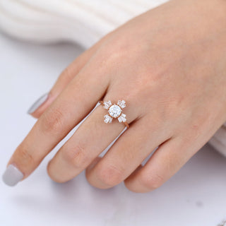 0.68 CT Round Cut Cluster Halo Moissanite Engagement Ring angle view