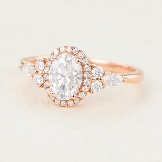 0.84 CT Oval Cut Cluster Pave Moissanite Engagement Ring close up
