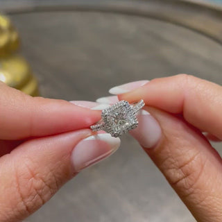 1.20ct Princess Cut Halo Cathedral Pave Moissanite Diamond Engagement Ring