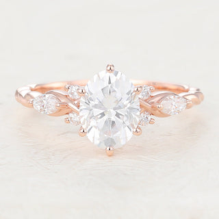 1.33 CT Oval Cut Cluster Classic Moissanite Engagement Ring front view