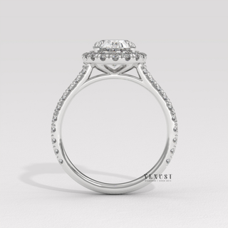 Sparkling Halo Pave Oval Cut Moissanite Engagement Ring studio view