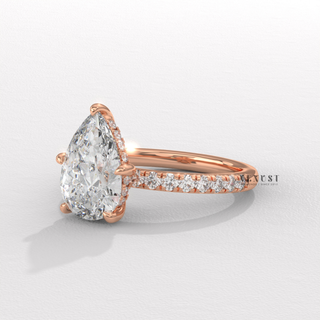 Elegant Pave Pear Cut Moissanite Engagement Ring band detail