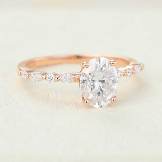 1.33 CT Oval Brilliant Pave Halo Moissanite Engagement Ring top view