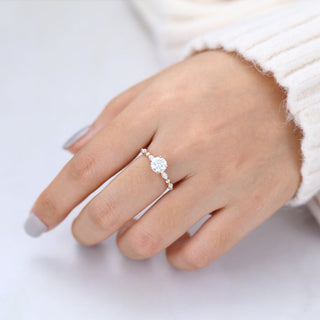 0.88 CT Round Brilliant Cut Pave Moissanite Engagement Ring angle view