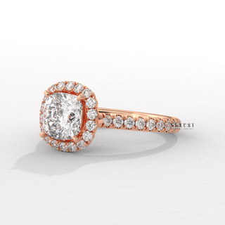 Sparkling Halo Pave Cushion Cut Moissanite Engagement Ring band detail