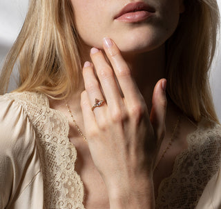 three stone moissanite ring balanced hand style