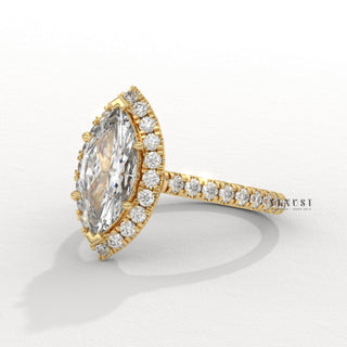 Brilliant Halo Pave Marquise Cut Moissanite Engagement Ring band detail