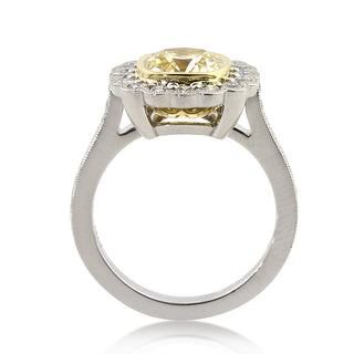 Old mine cushion halo pave moissanite bridal ring stone detail view
