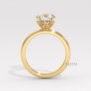 Round moissanite engagement ring top view