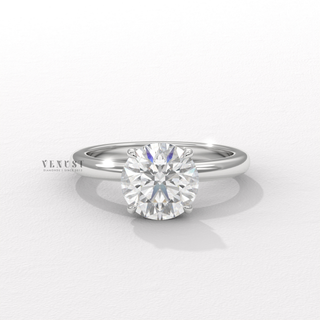 Round moissanite engagement ring side profile  Round Lotus Prong detail view 3