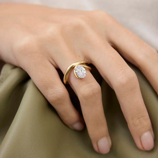 1.70ct Oval Diamond Sweeping Wave Band Unique Engagement Ring