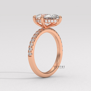 Elegant Pave Pear Cut Moissanite Engagement Ring three quarter view