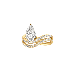 1.80ct Pear Diamond Sweeping Wave Pave Double Band Unique Engagement Ring