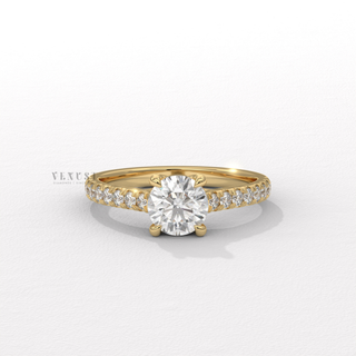 Round half pave cathedral moissanite ring front view