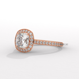 Halo Pave Cushion Cut Moissanite Engagement Ring side view