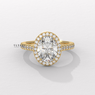 Dazzling Halo Pave Oval Cut Moissanite Engagement Ring angled view