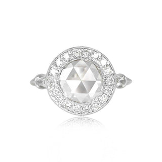 halo moissanite ring round rose cut front view