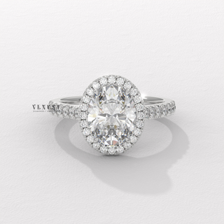 Dazzling Halo Pave Oval Cut Moissanite Engagement Ring front view