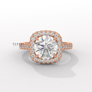 Sparkling Halo Pave Round Cut Moissanite Engagement Ring overhead view