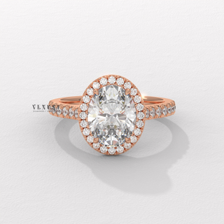 Dazzling Halo Pave Oval Cut Moissanite Engagement Ring profile view