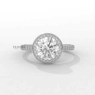Elegant Halo Pave Round Cut Moissanite Engagement Ring profile view