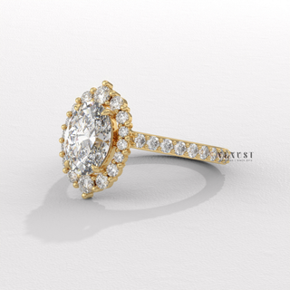 Elegant Halo Pave Oval Cut Moissanite Engagement Ring band detail