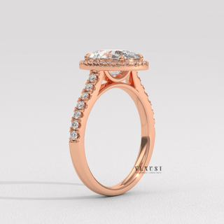Dazzling Halo Pave Oval Cut Moissanite Engagement Ring setting detail