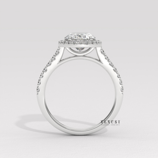 Dazzling Halo Pave Oval Cut Moissanite Engagement Ring close-up of the centre stone