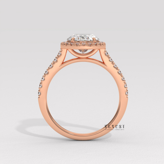 Dazzling Halo Pave Oval Cut Moissanite Engagement Ring studio view