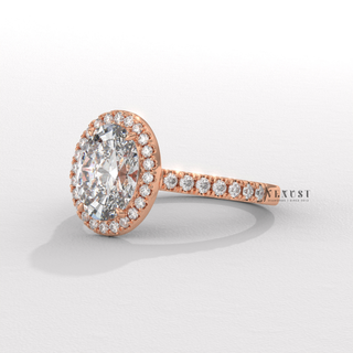 Dazzling Halo Pave Oval Cut Moissanite Engagement Ring overhead view