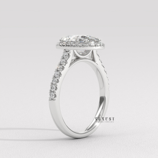 Dazzling Halo Pave Oval Cut Moissanite Engagement Ring top view