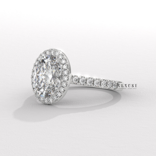 Dazzling Halo Pave Oval Cut Moissanite Engagement Ring side view