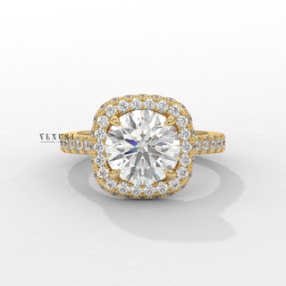 Sparkling Halo Pave Round Cut Moissanite Engagement Ring angled view