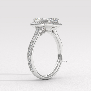 Double Halo Moissanite Emerald Cut Engagement Ring top view