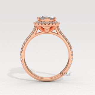 Brilliant Halo Pave Marquise Cut Moissanite Engagement Ring close-up of the centre stone