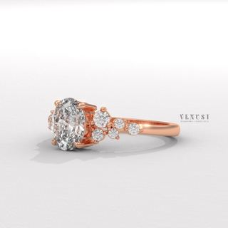 Cluster oval moissanite engagement ring close up