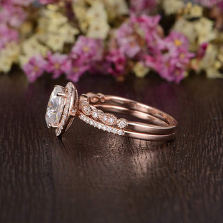 Luminous 1.50ct oval halo moissanite ring detail view of the band