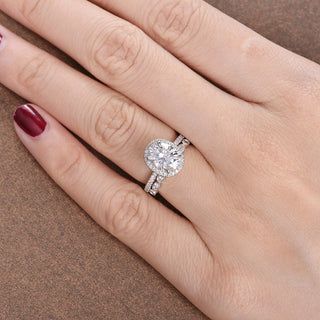 Luminous 1.50ct oval halo moissanite ring side profile view image 2
