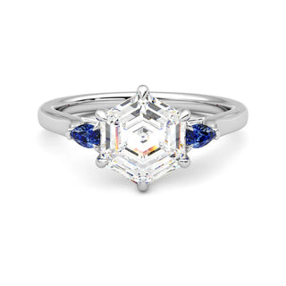 hexagon moissanite ring step cut front view