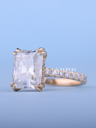 1.50CT Radiant Cut Moissanite Diamond Hidden Halo Pave Engagement Ring