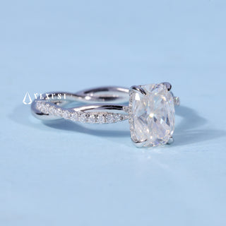 1.0CT Elongated Cushion Cut Moissanite Diamond Hidden Halo Split Shank Engagement Ring