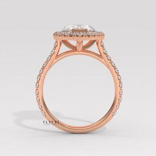 Halo Pave Pear Cut Moissanite Engagement Ring studio view